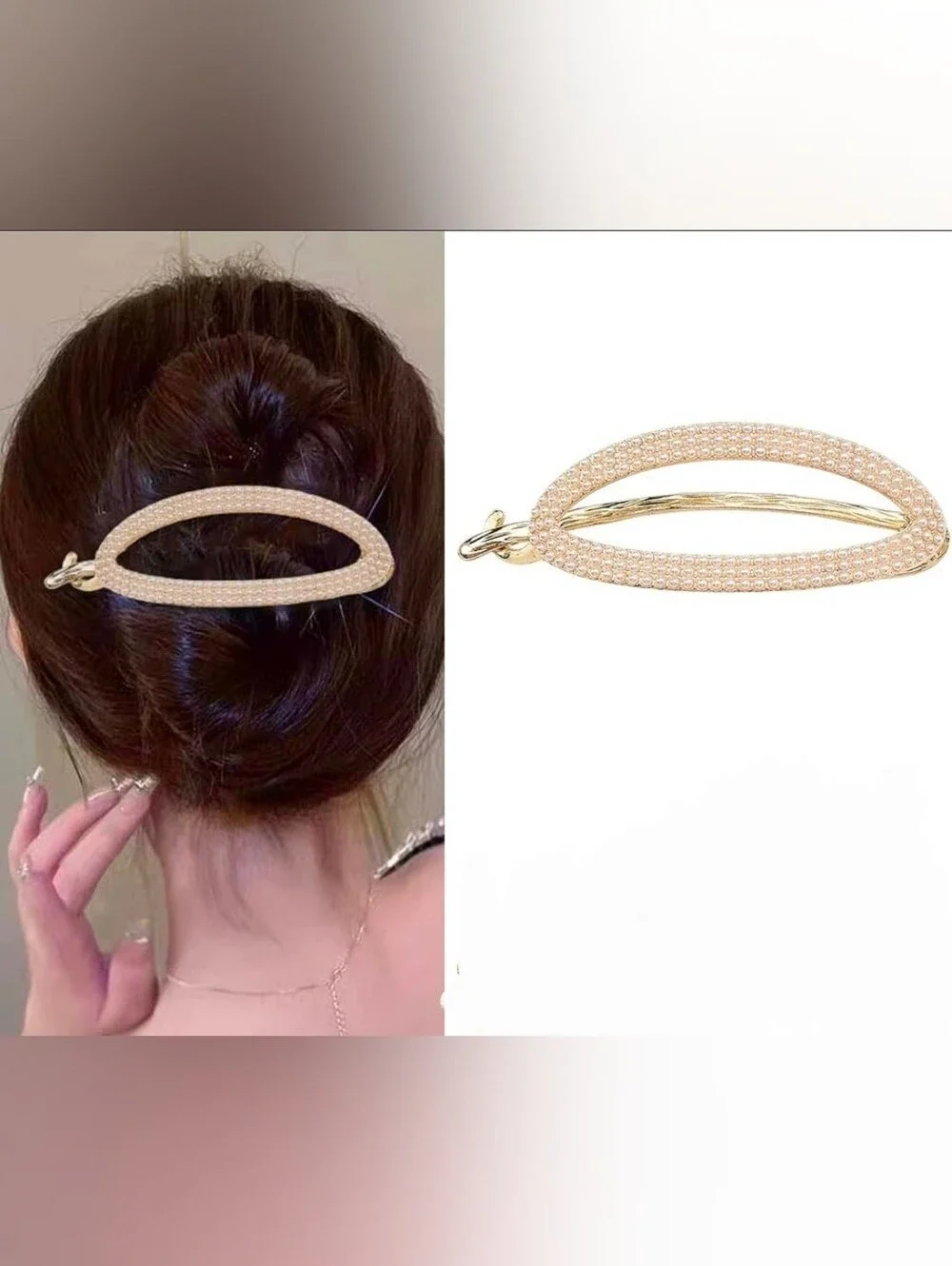 Elegant Faux Pearl & Gold-Tone Oval Hair Clip -  BNIB